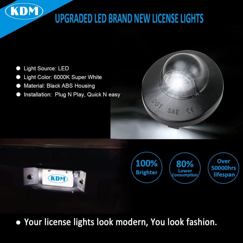 KDM LED License Plate Light Connector Socket Wiring Harness Assembly, Fit for Ford F150 F250 F350 F450 F550 Superduty Ranger Explorer Bronco Excursion Expedition,Black Housing Tag Lamp 6000K White - Image 2